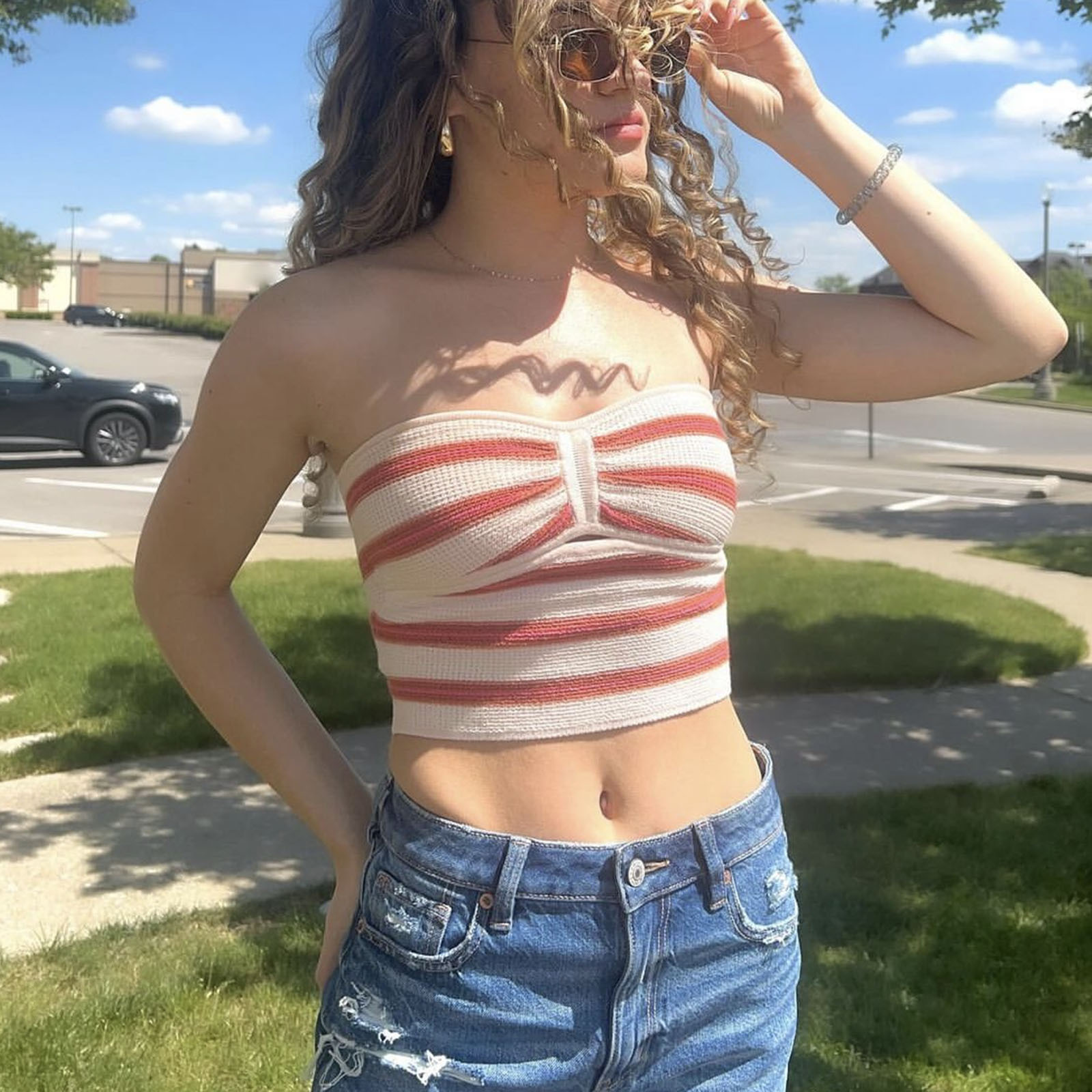 Women's Striped Solid Color Sexy Cutout Tube Top Woolen Vest