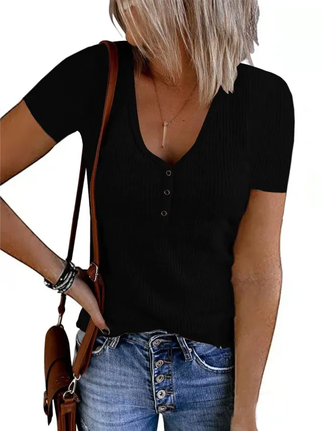 Summer New European And American Button Vest Solid Color And V neck Black - Shop at LoveMi