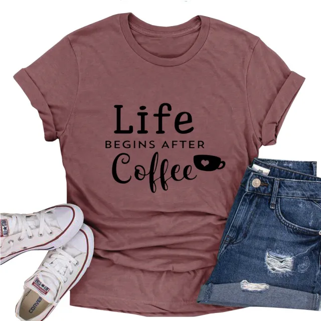 Letter Loose Round Neck T shirt Bean Red - Shop at LoveMi