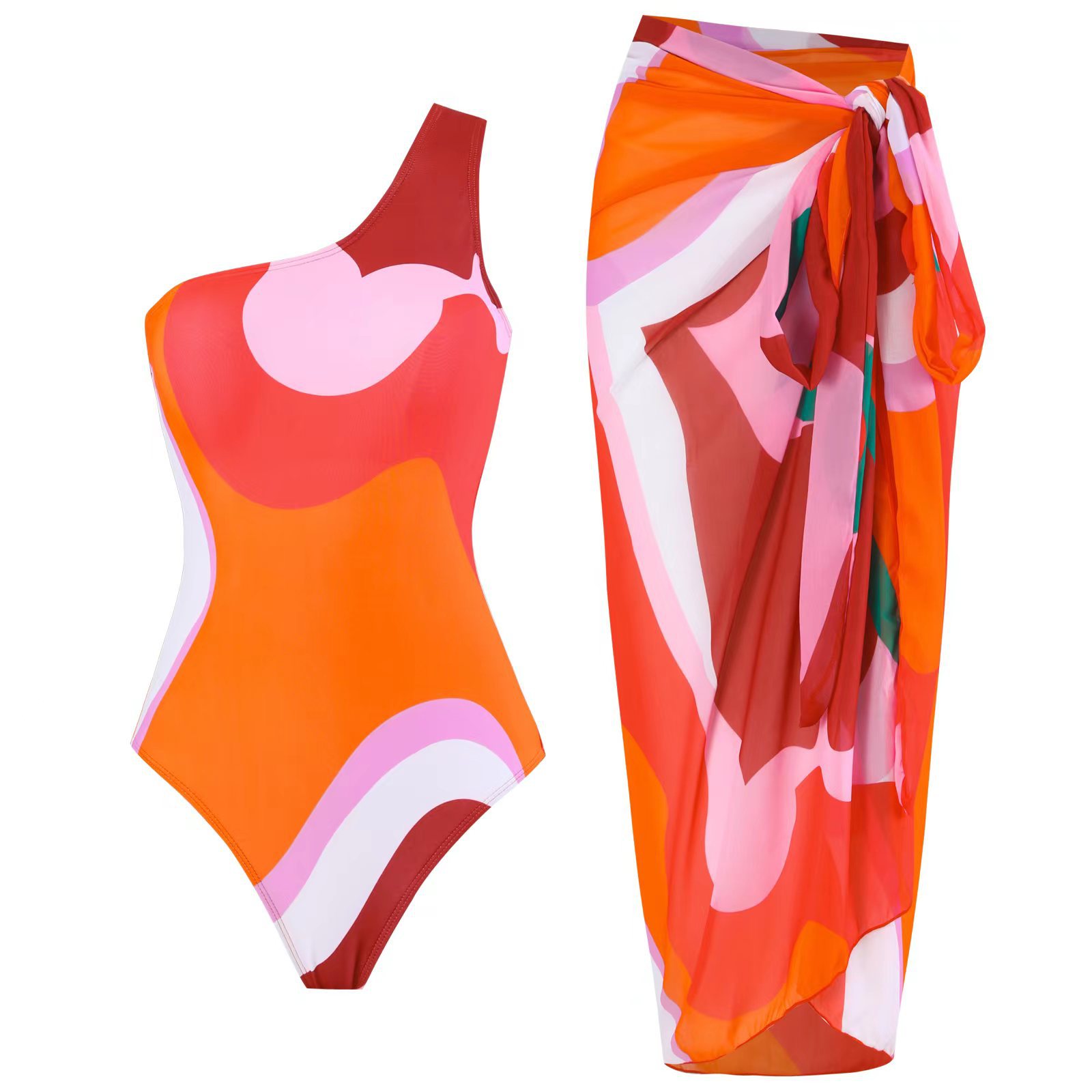 Black And White Printing Color Contrast Shoulder Belt Jumpsuit Sunscreen Gauze Skirt