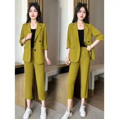 Plus Size Suit Coat Harem Pants Two-piece Set - Fruit Green - View 1
