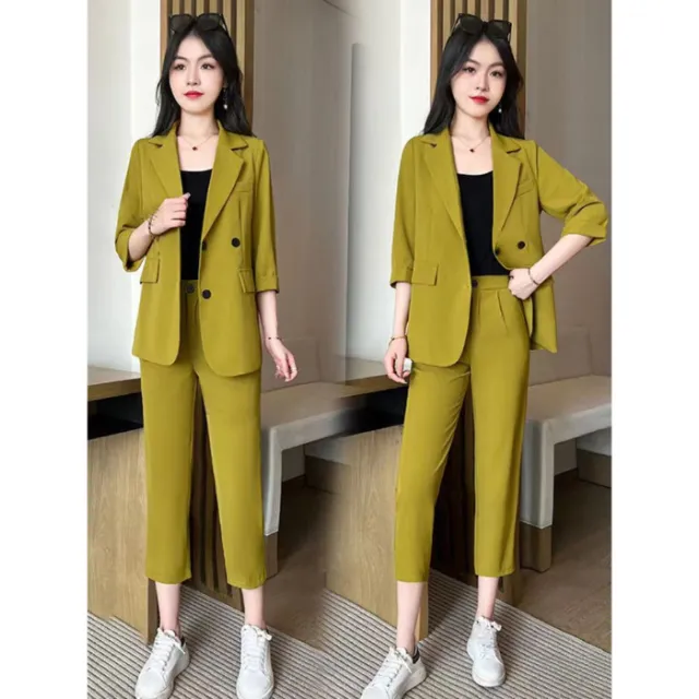 Plus Size Suit Coat Harem Pants Two piece Set Fruit Green - Shop at LoveMi