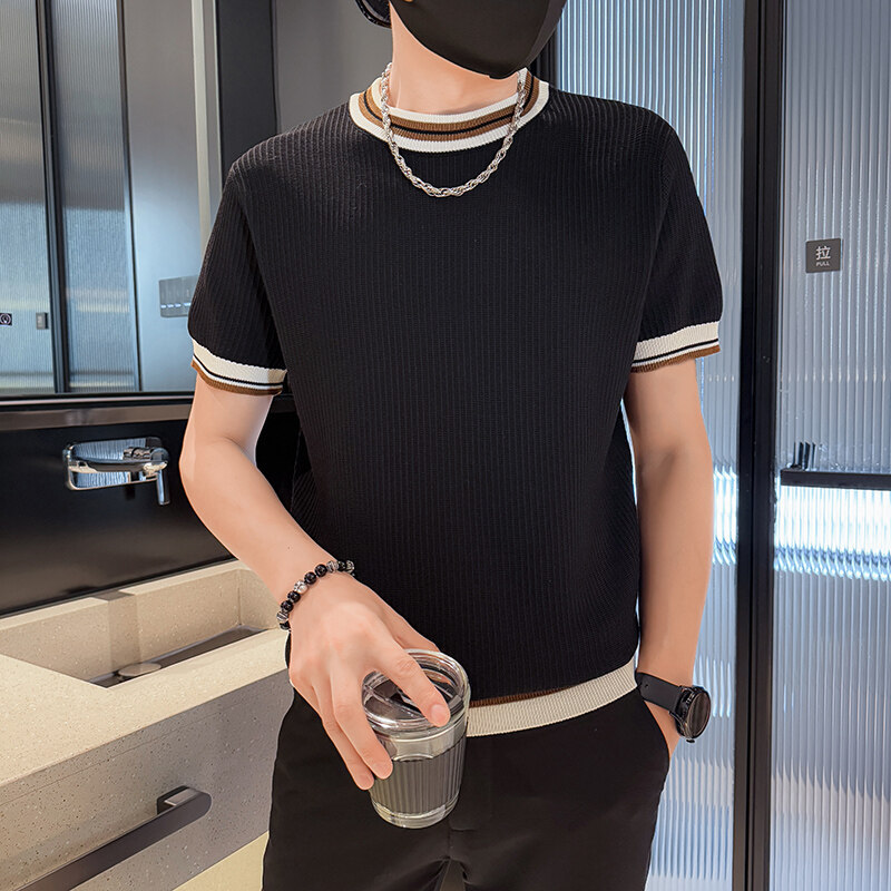 Men's Ice-silk Color-block Knit Top