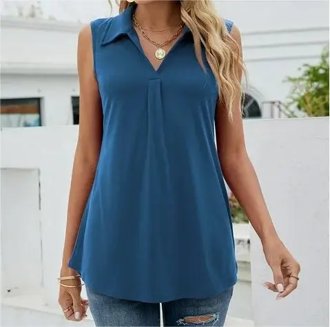 European And American Women's Solid Color Casual Vest Dark Blue - Shop at LoveMi