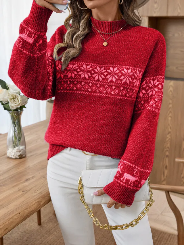 New Half Turtleneck Pullover Long Sleeve Sweater Red - Shop at LoveMi