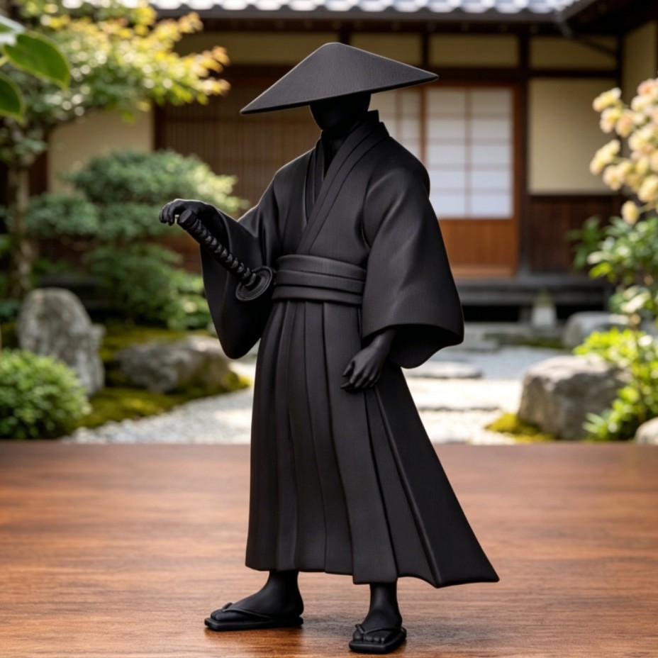 Black Sword-Wielding Samurai 3D Printed Model