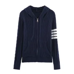 Women's Loose Casual Twist Hoodie Top - Navy - View 1