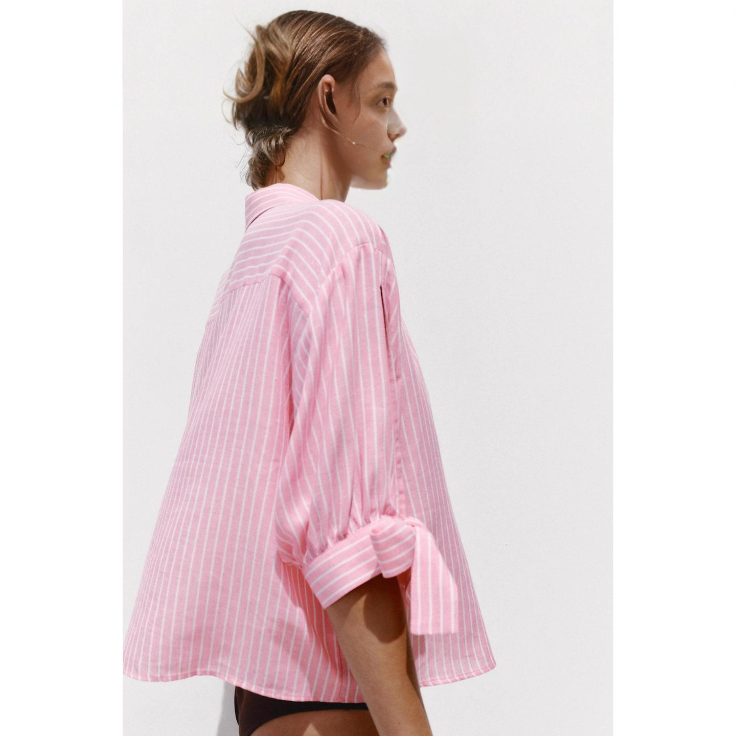 Casual Fashion Bow Tie Striped Short-sleeved Shirt
