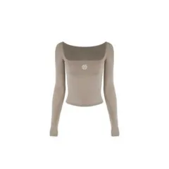 Morandi Color Square Neck T-shirt Slim-fit American Dancing Top - Brown - View 1