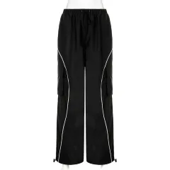 Skinny Black Sports Pants Functional Retro High Waist Loose All-matching - Black - View 1