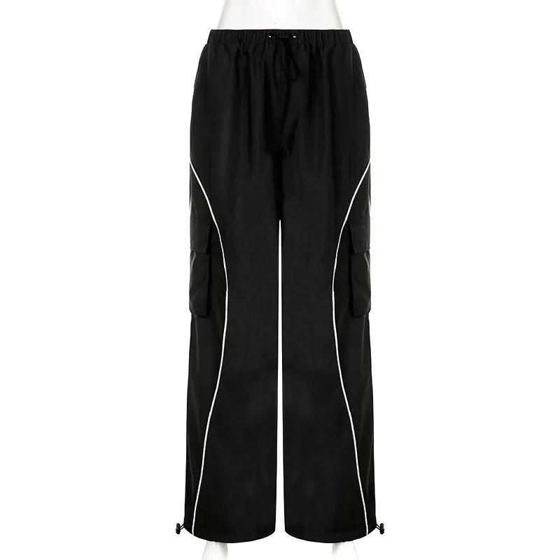 Skinny Black Sports Pants Functional Retro High Waist Loose All-matching - Black