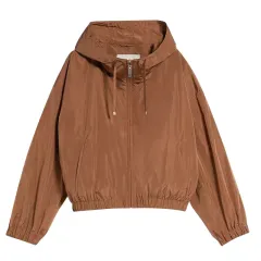 High Density Technology Fabric Drawstring Pocket Cap Casual Loose Short Coat - Tobacco Color-36 - View 1