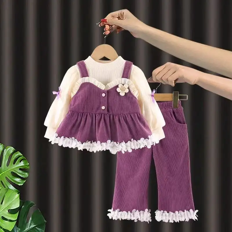 Childrens Girls Clothing Casual Pants Three-piece Set
