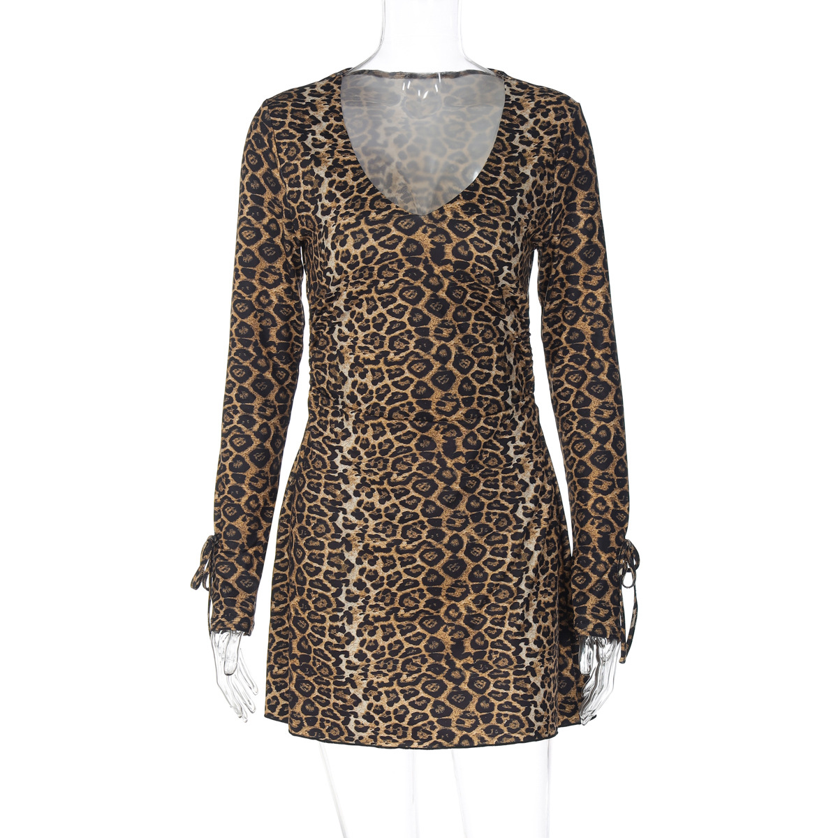 Sexy Print Leopard Print U neck Long sleeved Sheath Dress Leopard Print - Shop at LoveMi