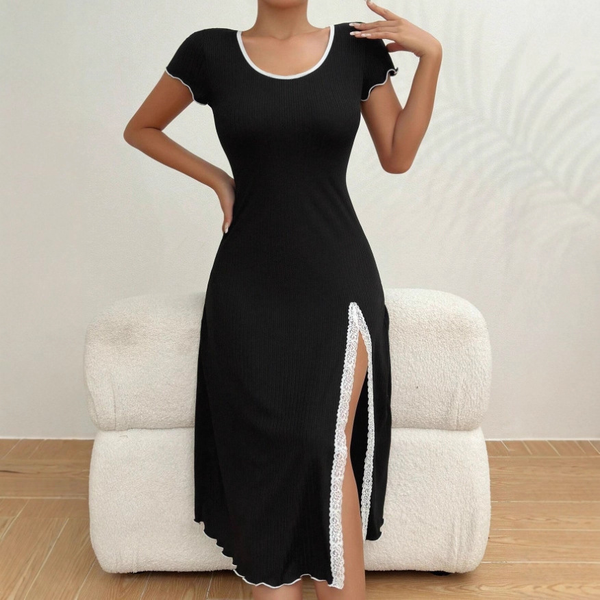 Simple Round-neck Mini Black Dress In Short And Long Styles