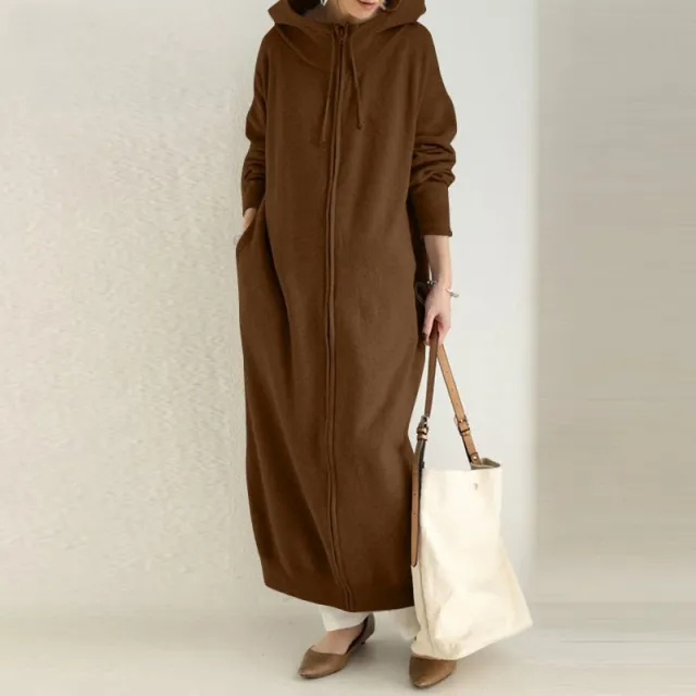 Brushed Hoody Casual Long Sleeve Coat Women Brown - Shop at LoveMi