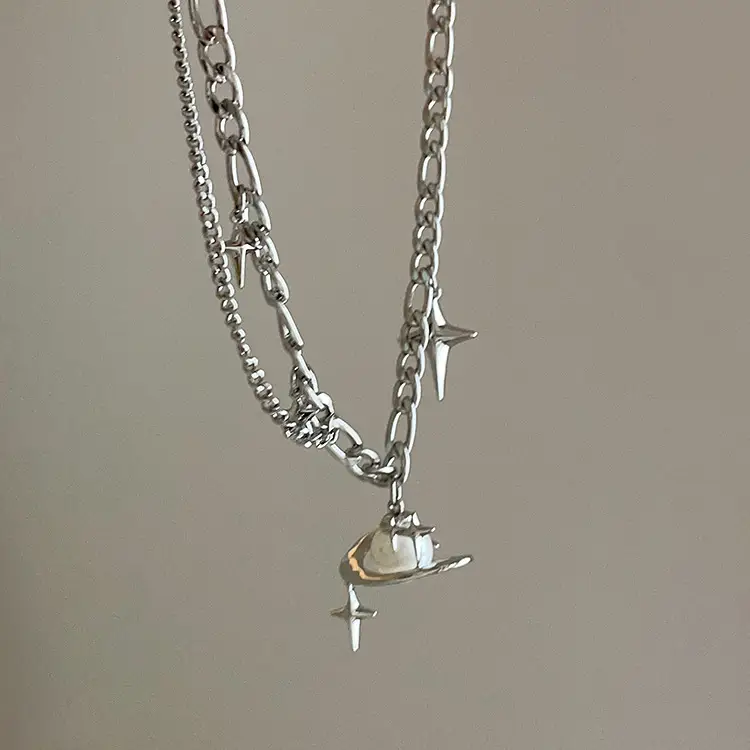 Design Sense Niche Retro Personality All Match Graceful And Fashionable Fairy Pearl Planet Necklace For Women