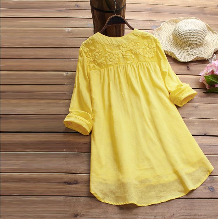 Lace Embroidered Long Sleeve Shirt Loose Dress