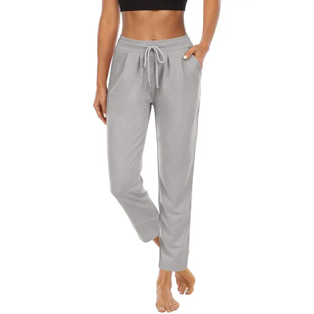 Women's Solid Color Pocket High Top Sports Fitness Yoga Wide Leg Cropped Pants Trousers Light Gray - Shop at LoveMi
