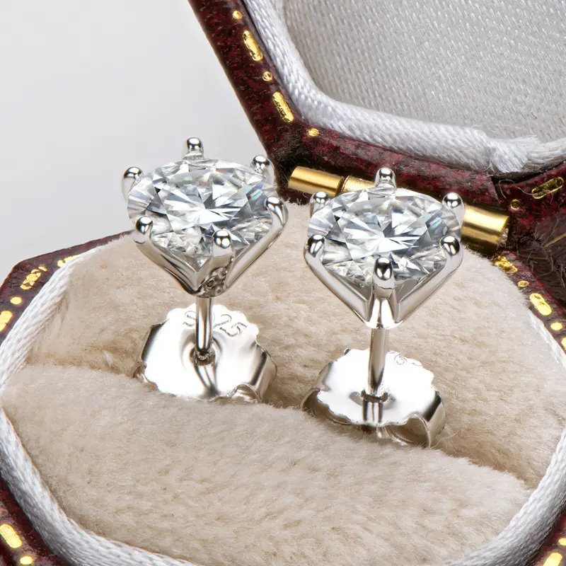 1 Karat Rhinestone Ear Studs Women's S925