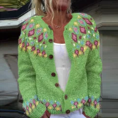 Women's Sweater Loose Multicolour Fashion Knitwear - Green - View 1