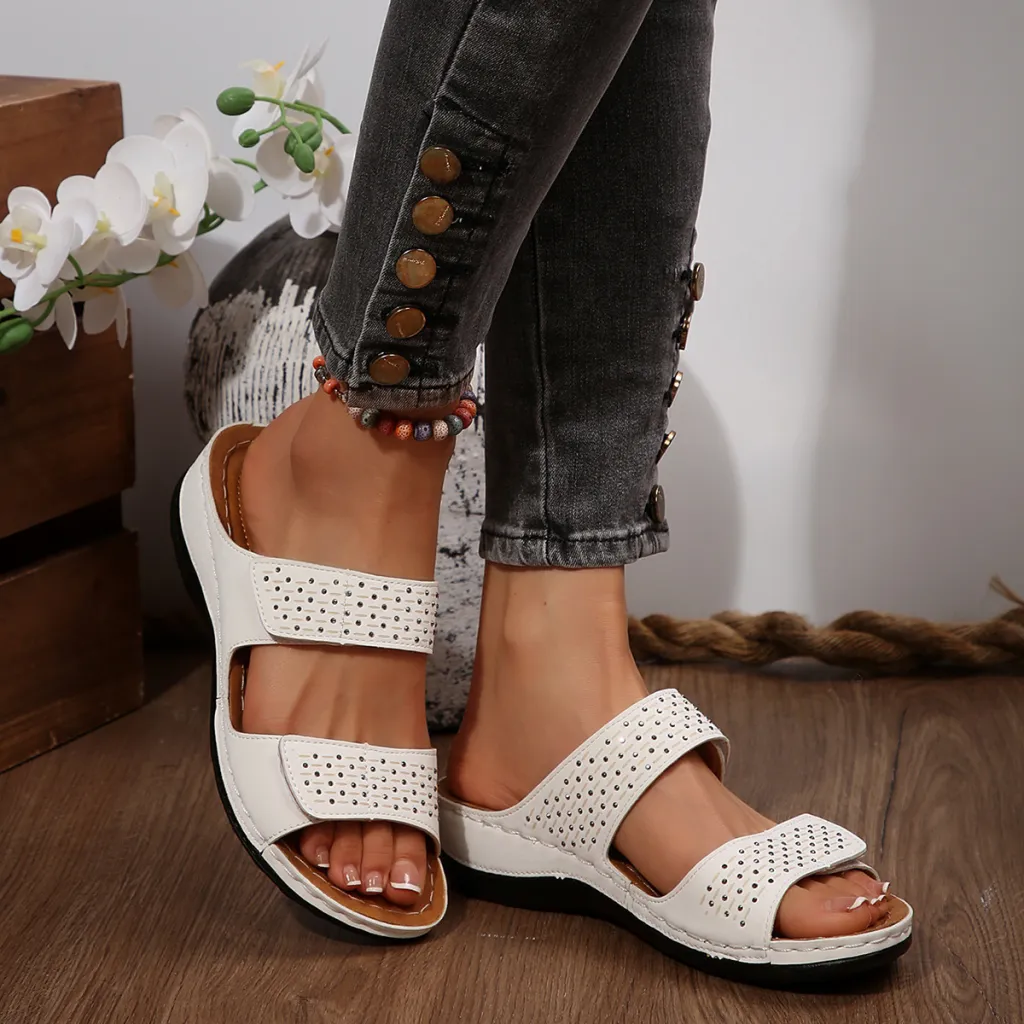 Women's Plus-Size Hollowed-Out Wedge Sandals - White