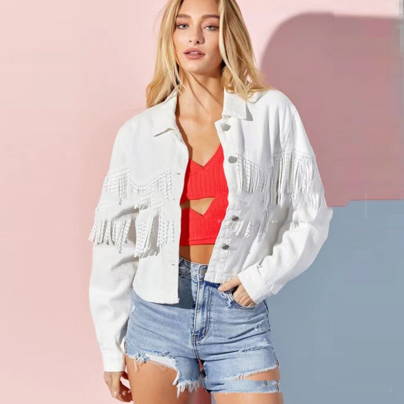 Tassel Denim Coat Short Polo Collar Jacket European And American Style