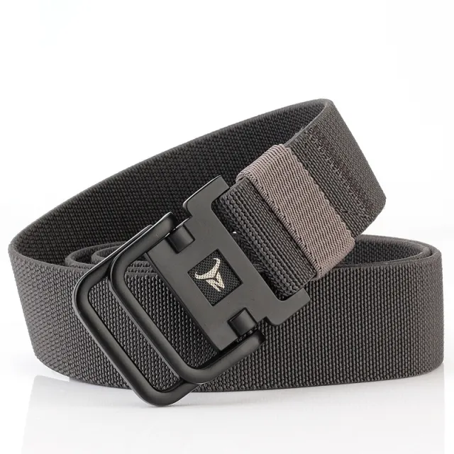 Double Ring Buckle Nylon Elastic Band Durable Canvas Belt Dark Gray - Shop at LoveMi