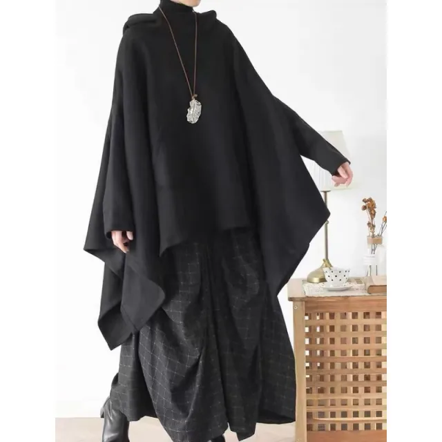 Cotton Batwing Sleeve Hooded Sweater Loose Plus Size Black - Shop at LoveMi