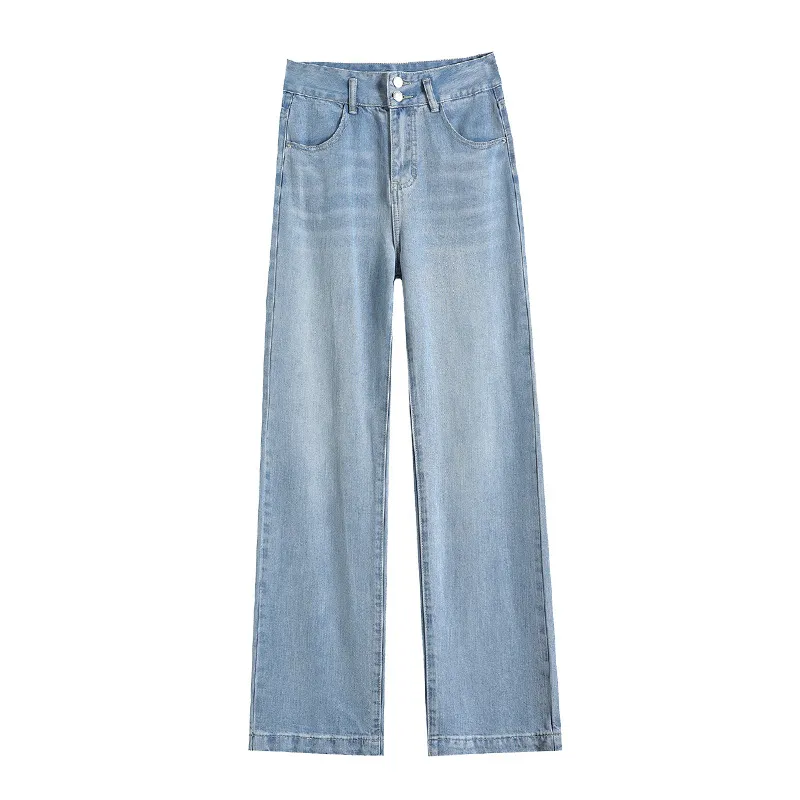 Fashion Tencel Wide-leg Jeans For Women - Light Blue Cropped Pants