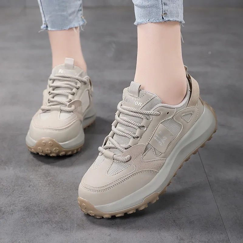 Platform Sneaker Casual Running Shoes Plus Size Women's Shoes - Khaki