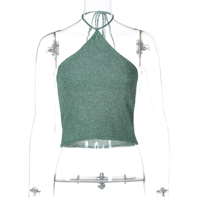Solid color, Versatile, Form fitting Knit Camisole With A Wrap style Bust And Halter Neck Green - Shop at LoveMi