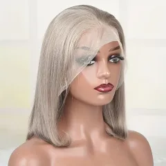Front Lace Wig Women's Mid-length Short Straight Hair - Granny Grey - View 1
