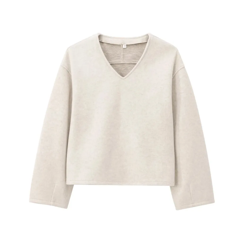 Women's Fashion Tara Fleece Jersey V-neck Sweatshirt Suit - White Top
