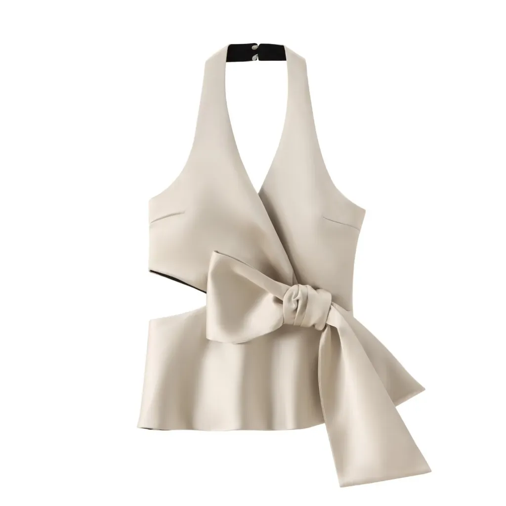 Sleeveless Halter Fairy Spaghetti-strap Top For Women - Champagne-L