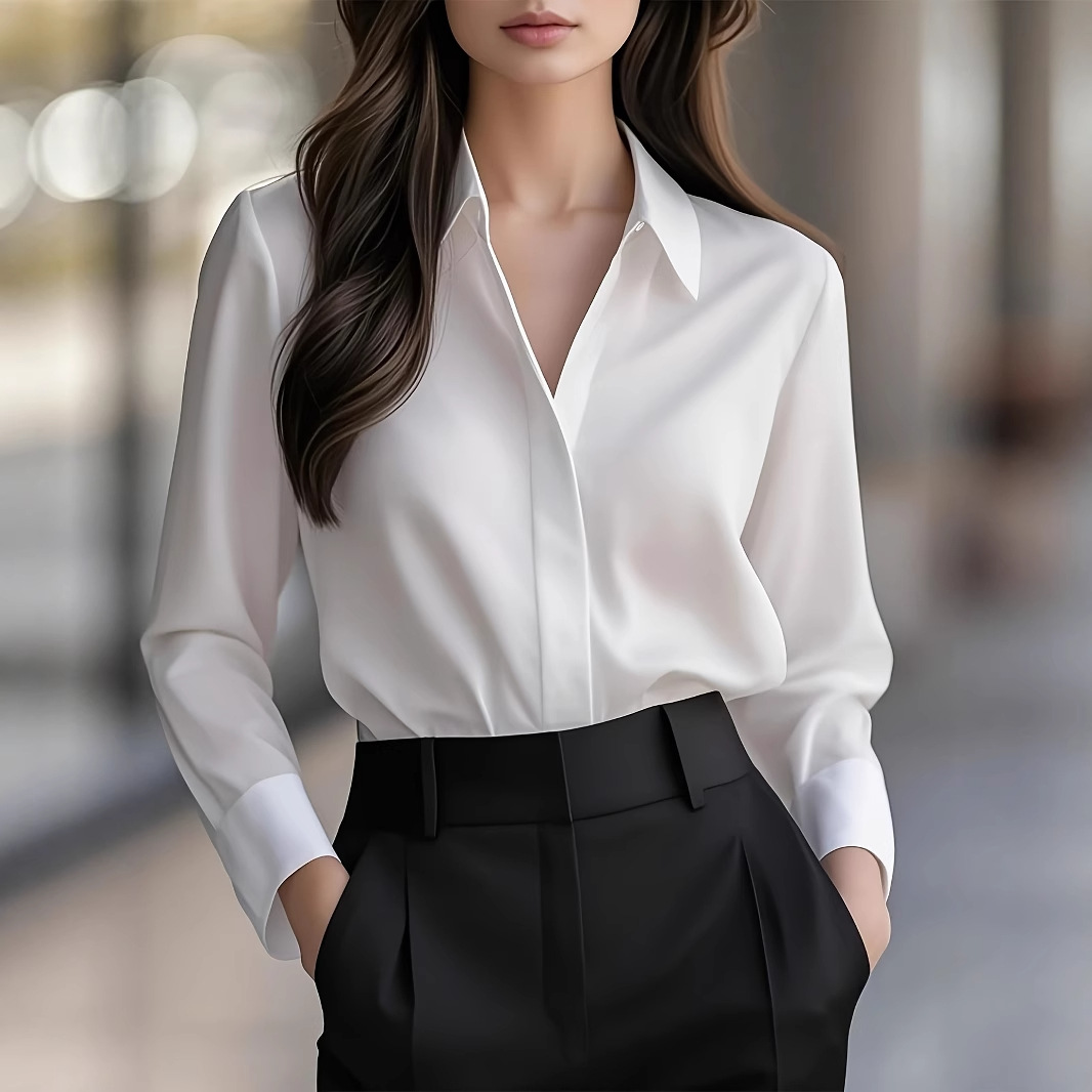 Long Sleeve Simple Blouse Lapel Versatile Loose - Image 6