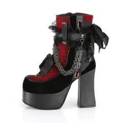 Gothic Retro Chunky Heel Platform Faux Leather Women's Ankle Boots - Red - View 1