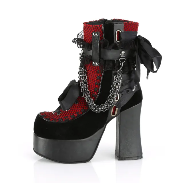 Gothic Retro Chunky Heel Platform Faux Leather Women's Ankle Boots Red - Shop at LoveMi