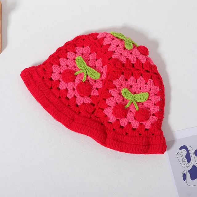 Handmade Woven Head wrapping Hat Hollow Retro Artistic Cherry Red - Shop at LoveMi