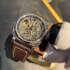 Relief-Cut Gold Skeleton Watch