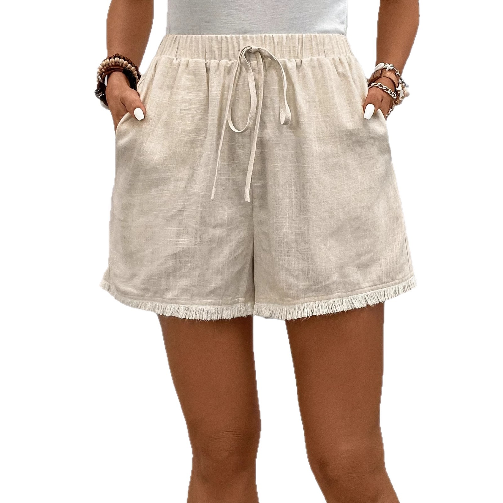 Arrival Linen Solid-Colored Casual Shorts