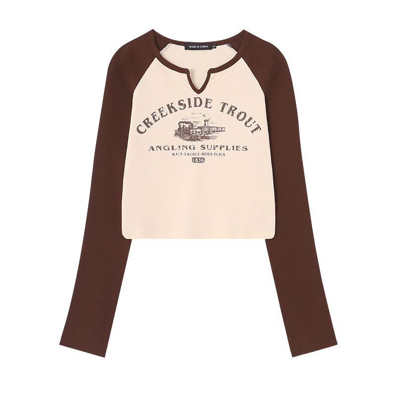 American Short sleeved T shirt Hot Girl Retro Slim Bottoming Shirt Apricot - Shop at LoveMi