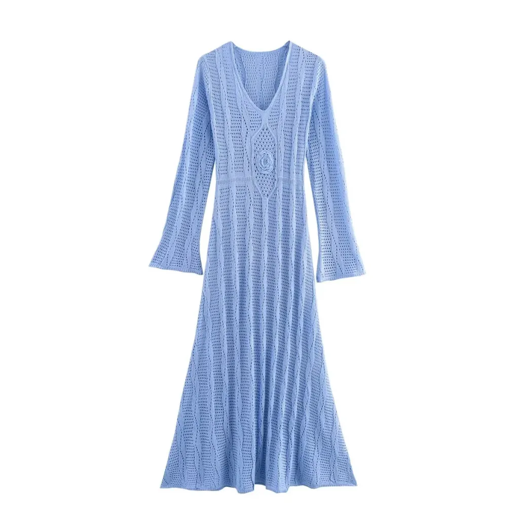 Women's Clothing Long Knitted Dress - Sky Blue