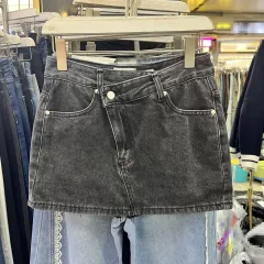 Slim Fit Slimming Versatile High Waist Simple Denim Skirt - Black - View 1