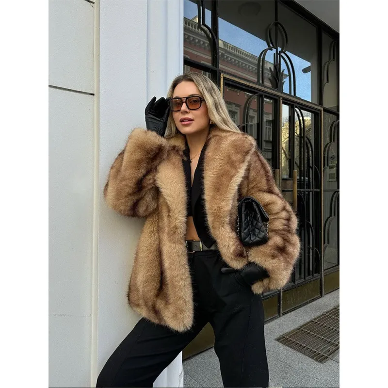 Street Fur Coat Short Women's Top Warm - Brown