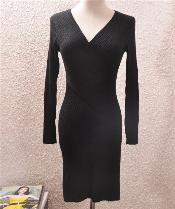Autumn And Winter New Sexy Cross Low cut V neck Knitted Dress Black - Shop at LoveMi
