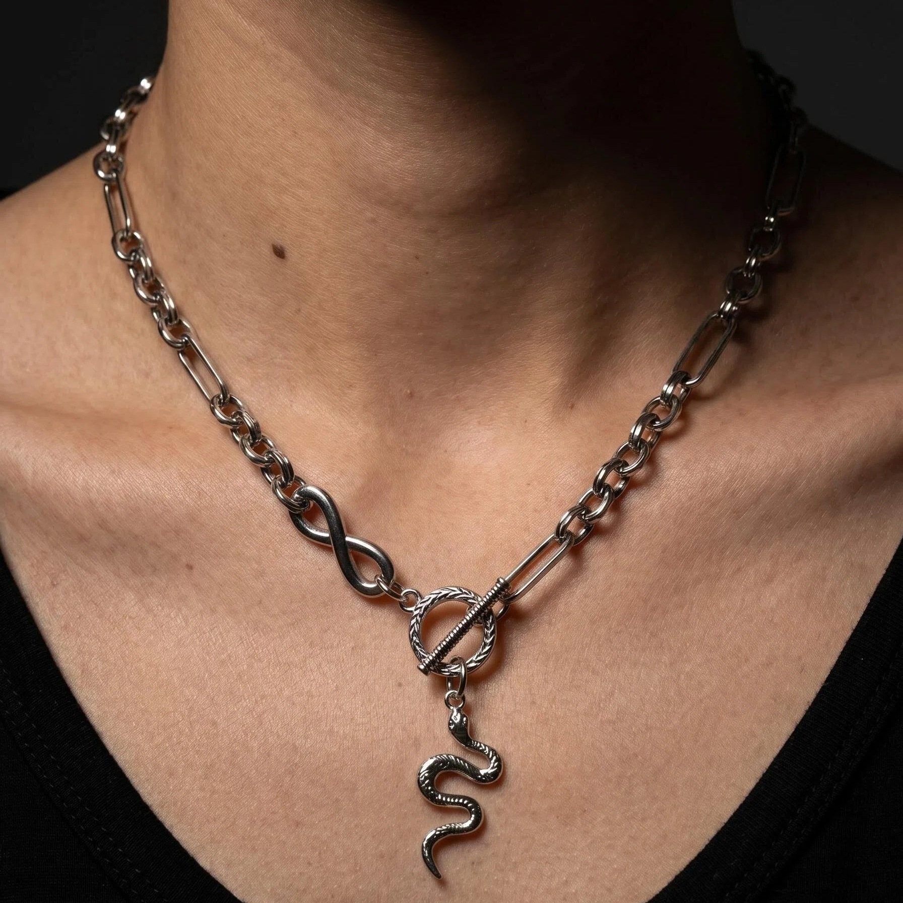 Titanium Steel Punk Hip-Hop Snake-Shaped Pendant Necklace
