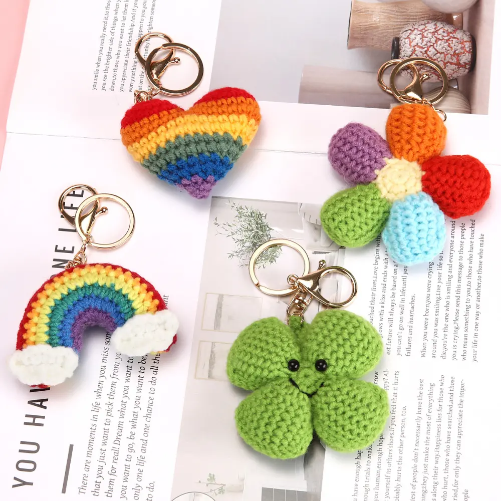 Hand-crocheted Colorful Flower Pendant Keychain