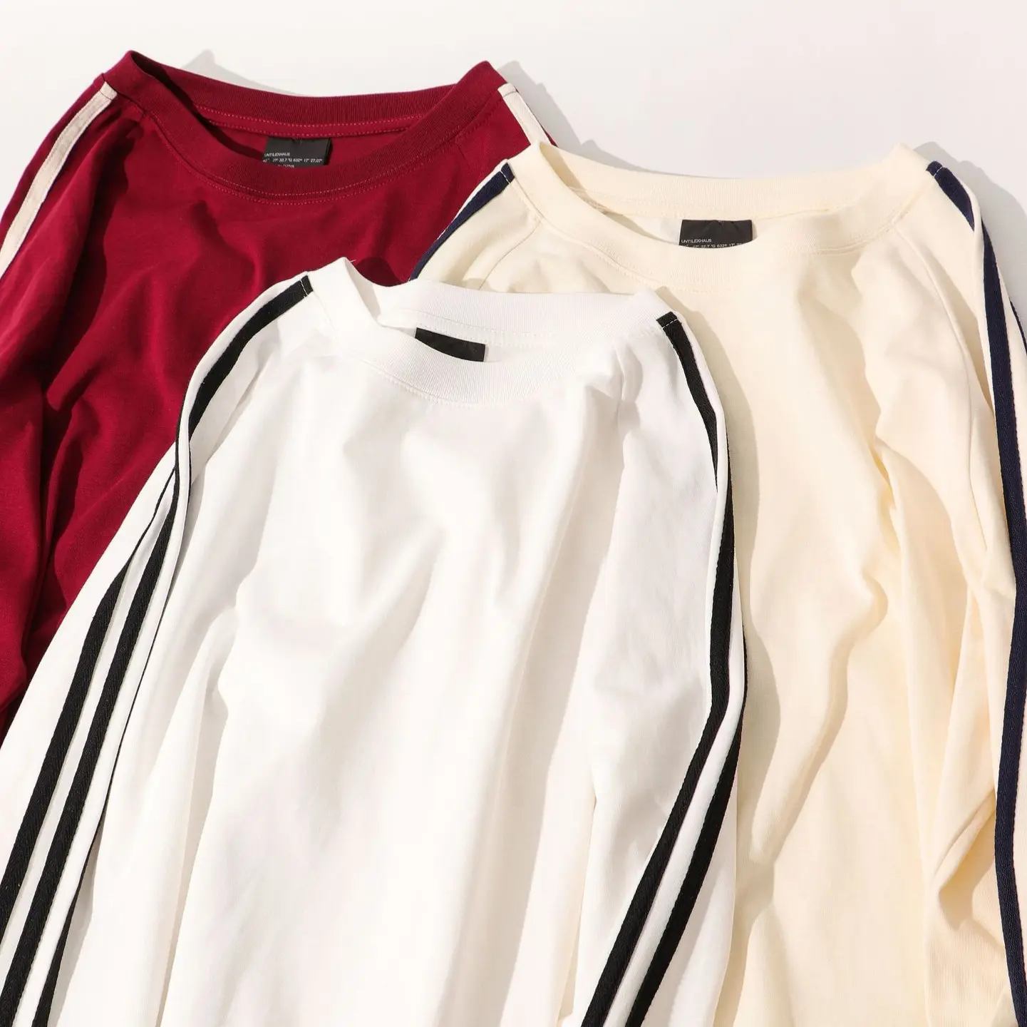 American-style Retro Three-bar Long-sleeved T-shirt
