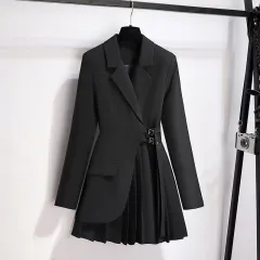 Lapel Design Pleated Skirt Black Suit Jacket For Women - Black Suit Jacket - View 1